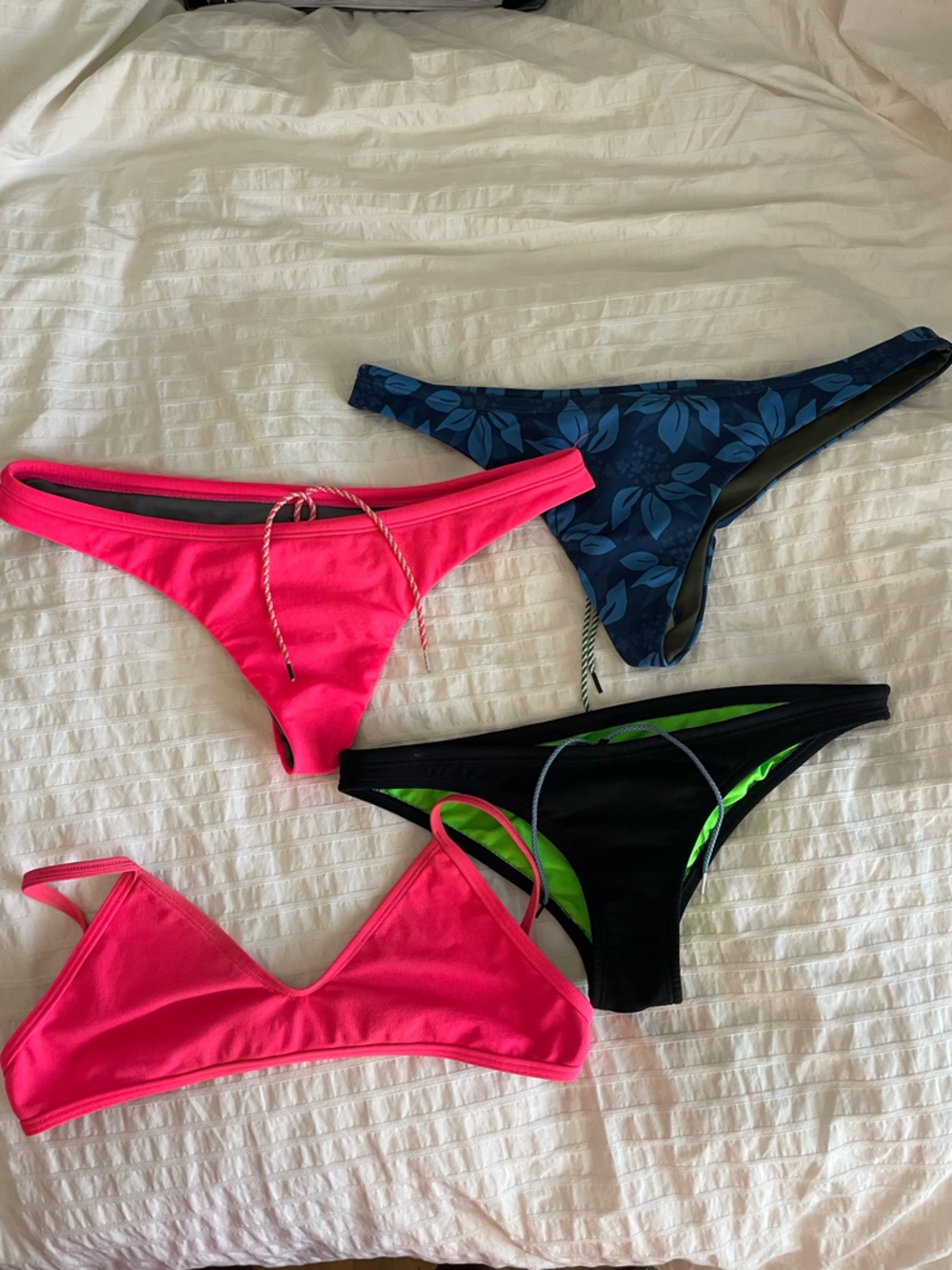 Jolyn Clothing Bikini in Hot Pink, Black, Navy Leaf Print
